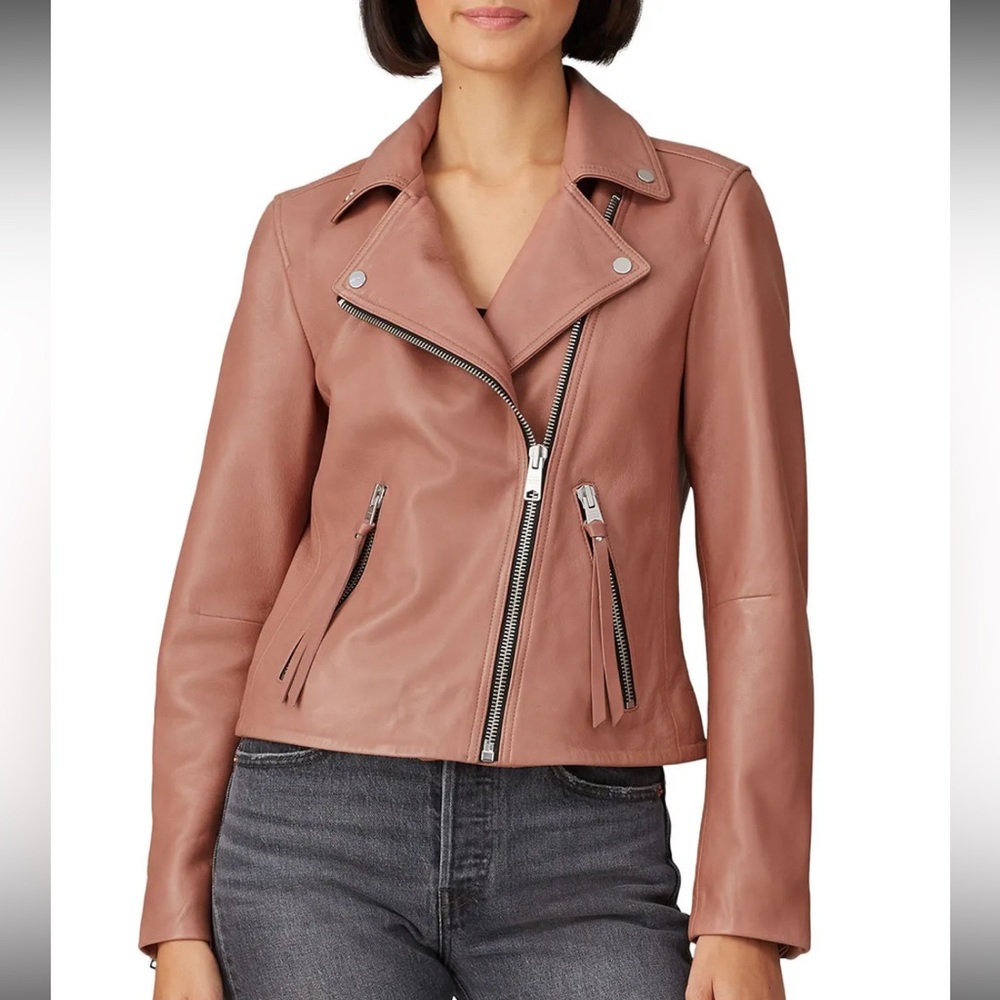 All Saints Dusty Pink Genuine Leather Dalby Classic Moto Jacket size 6